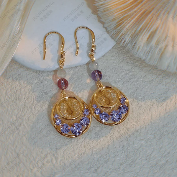 14K Gold-Plated Zircon Mesh Water Drop Ear Hook Earrings