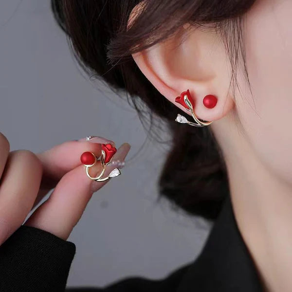 Silver back tulip safflower earrings