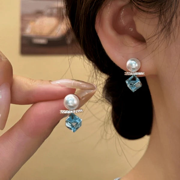 14K Gold-Plated Elegant Zircon Diamond Pearl Earrings