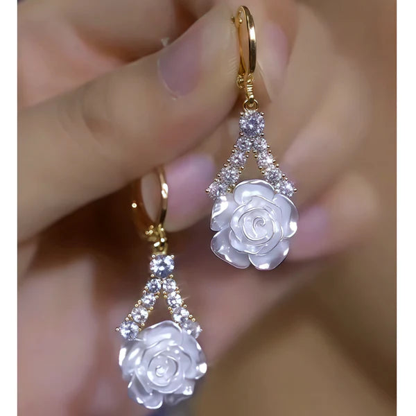 14K Gold-Plated Zircon Camellia Earrings
