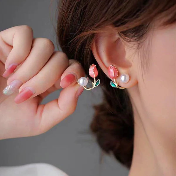 14-carat gold-plated tulip pearl earrings