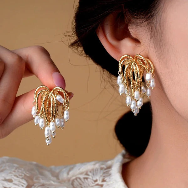 14K Gold-Plated Pearl Firework Tassel Earrings
