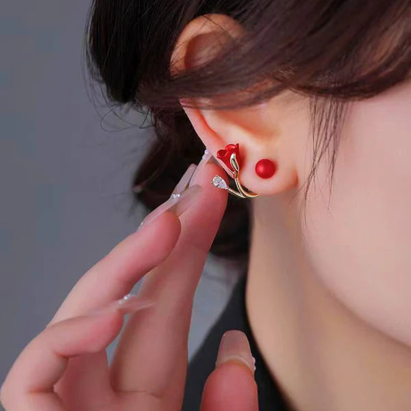 Silver back tulip safflower earrings