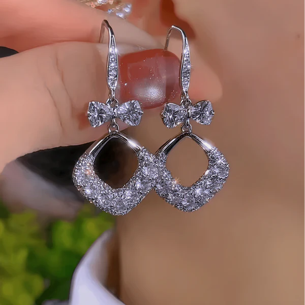 14K Gold-Plated Zircon Bow Water Drop Ear Hook Earrings