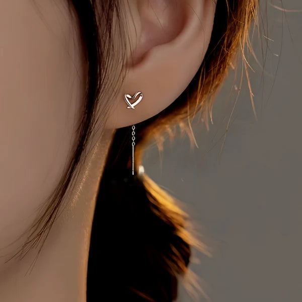 Sterling Silver Hollow Heart Threader Earrings