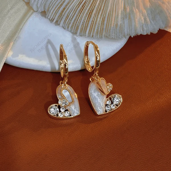 14K Gold-Plated Zircon Double Heart Earrings