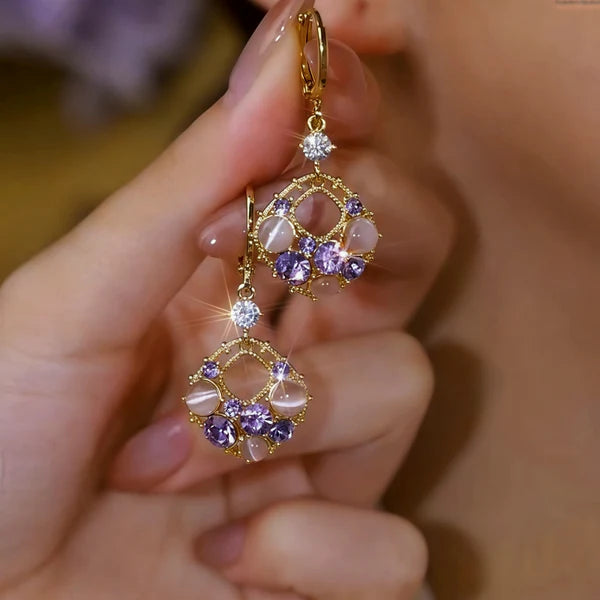 14K Gold-Plated Purple Diamond Geometric Earrings