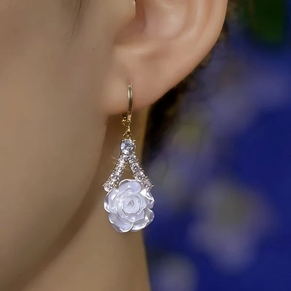 14K Gold-Plated Zircon Camellia Earrings
