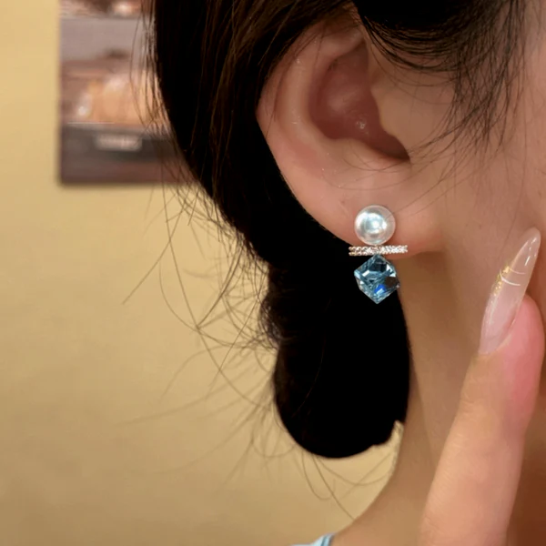 14K Gold-Plated Elegant Zircon Diamond Pearl Earrings