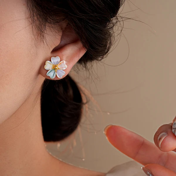 14K Gold-Plated Colorful Flower Stud Earrings