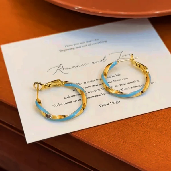 14K Gold-Plated Blue Oil Drop Hoop Earrings