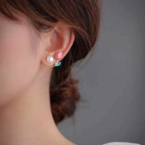 14-carat gold-plated tulip pearl earrings
