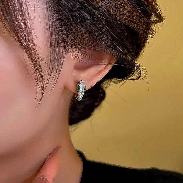 14K Gold-Plated Zircon Green-Eyed Snake Hoop Earrings
