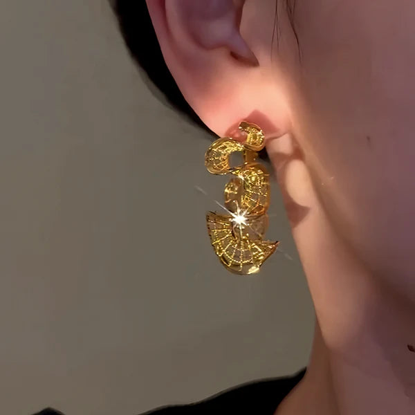 14K Gold-Plated Elegant Hollow Wave Hoop Earrings