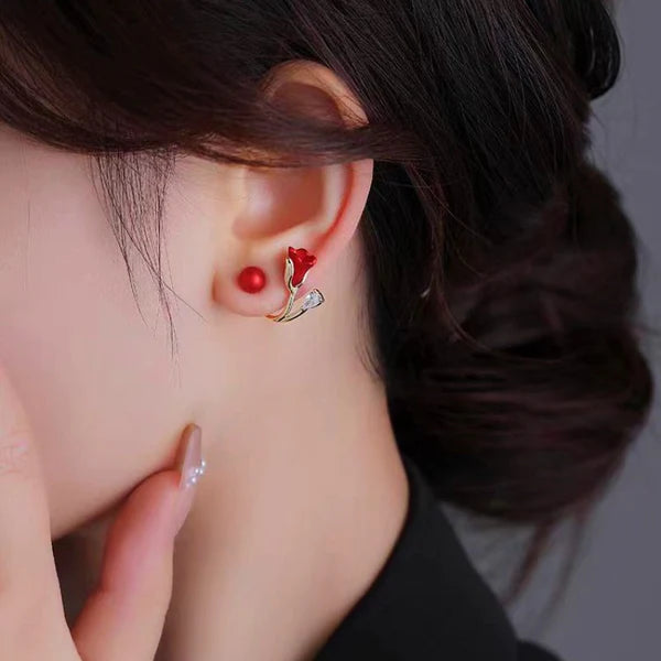 Silver back tulip safflower earrings