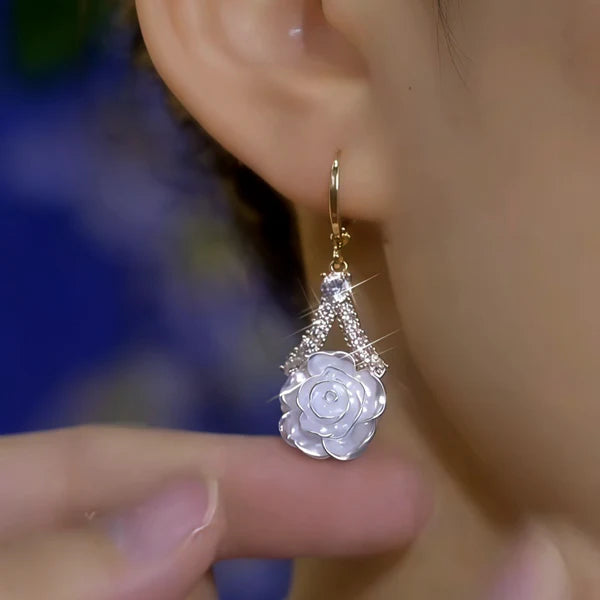 14K Gold-Plated Zircon Camellia Earrings