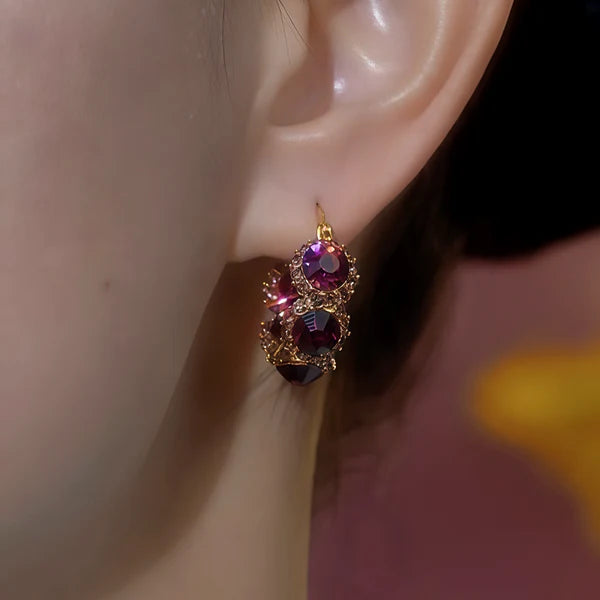 14-carat gold-plated elegant zircon purple crystal earrings