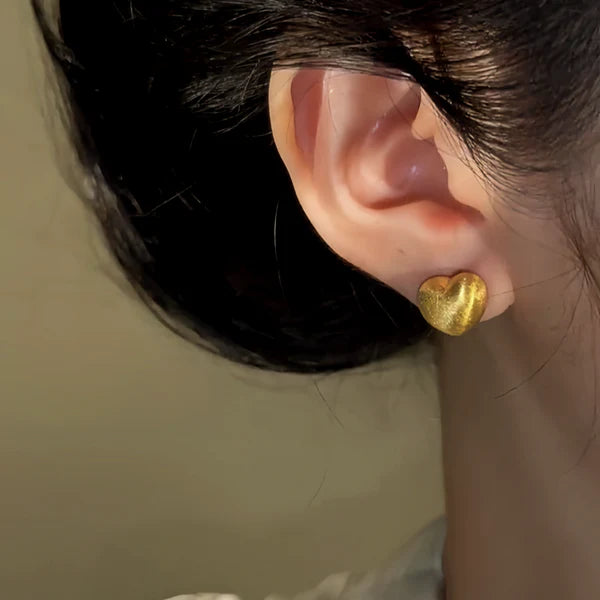 14K Gold-Pated Brushed Heart Stud Earrings