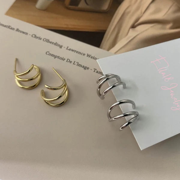 Sterling Silver Three-Layer Hoop Earrings