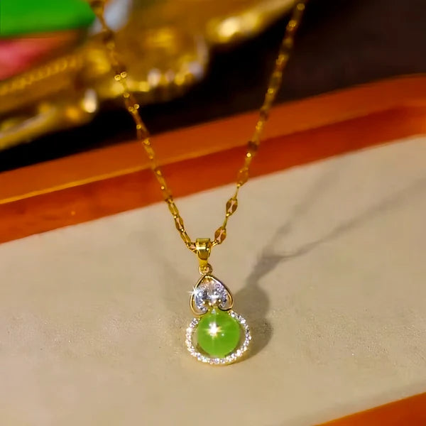 14K Gold-Plated Green Gourd Pendant Necklace