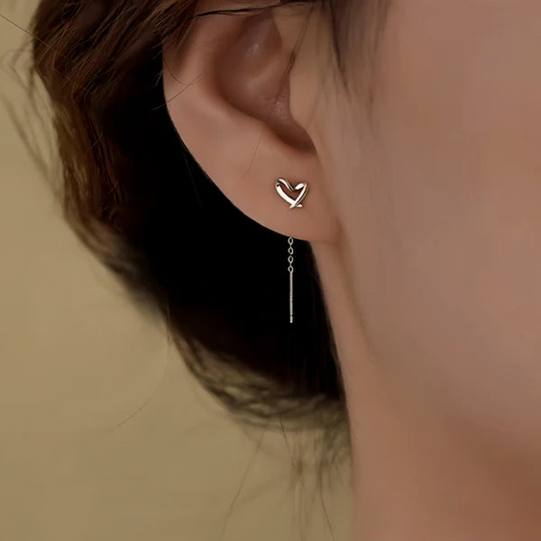 Sterling Silver Hollow Heart Threader Earrings