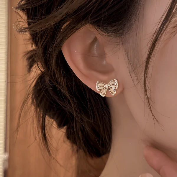 14K Gold-Pated Zircon Bow Tassel Earrings