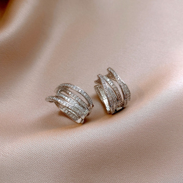 14K Gold-Plated Zircon Multi-Layer Hoop Earrings