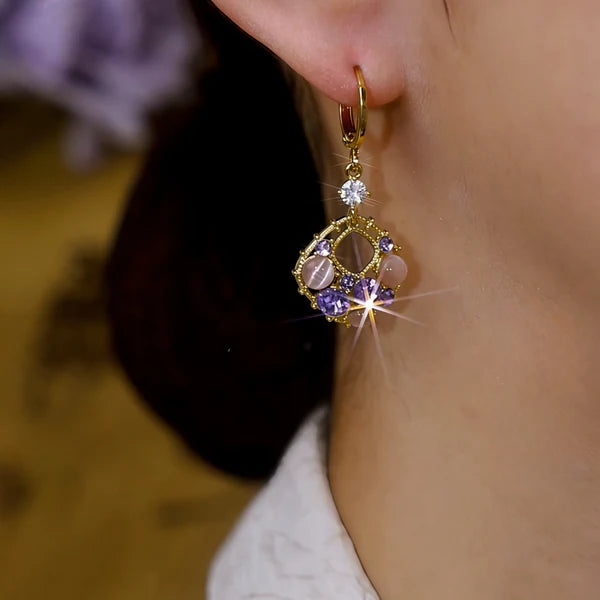 14K Gold-Plated Purple Diamond Geometric Earrings
