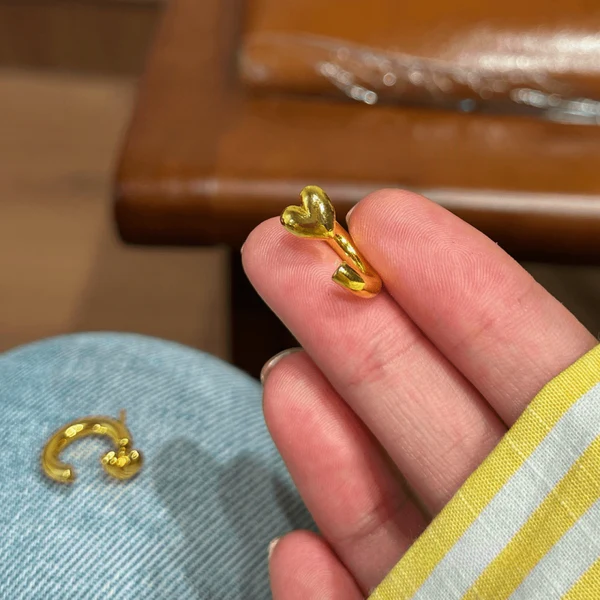 14K Gold-Pated Heart-Design Jacket Earrings