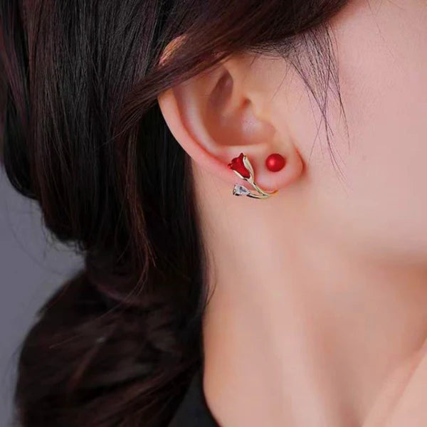 Silver back tulip safflower earrings