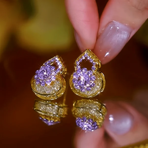 14K Gold-Plated Zircon Gourd Good Luck Earrings