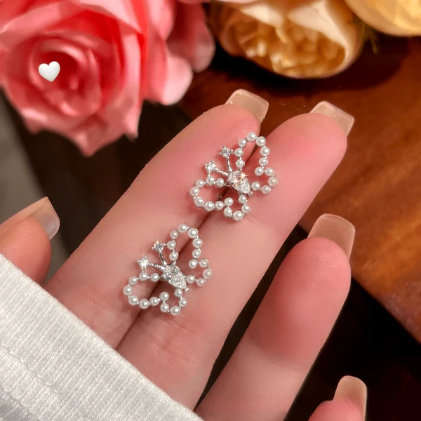 14K Gold-Plated Elegant Zircon Butterfly Bead Stud Earrings