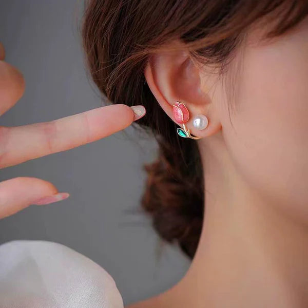 14-carat gold-plated tulip pearl earrings