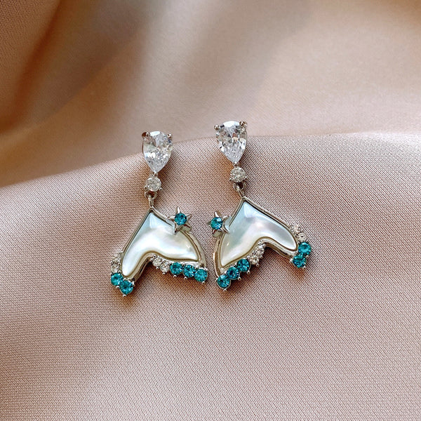 14K Gold-Plated Zircon Fishtail Tassel Earrings