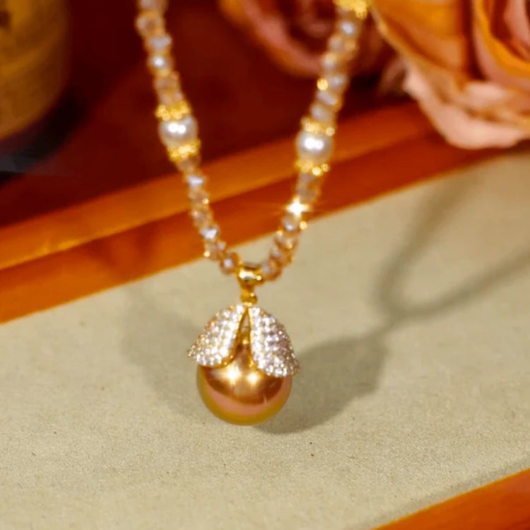 14K Gold-Plated Zircon Beads Leaf Necklace