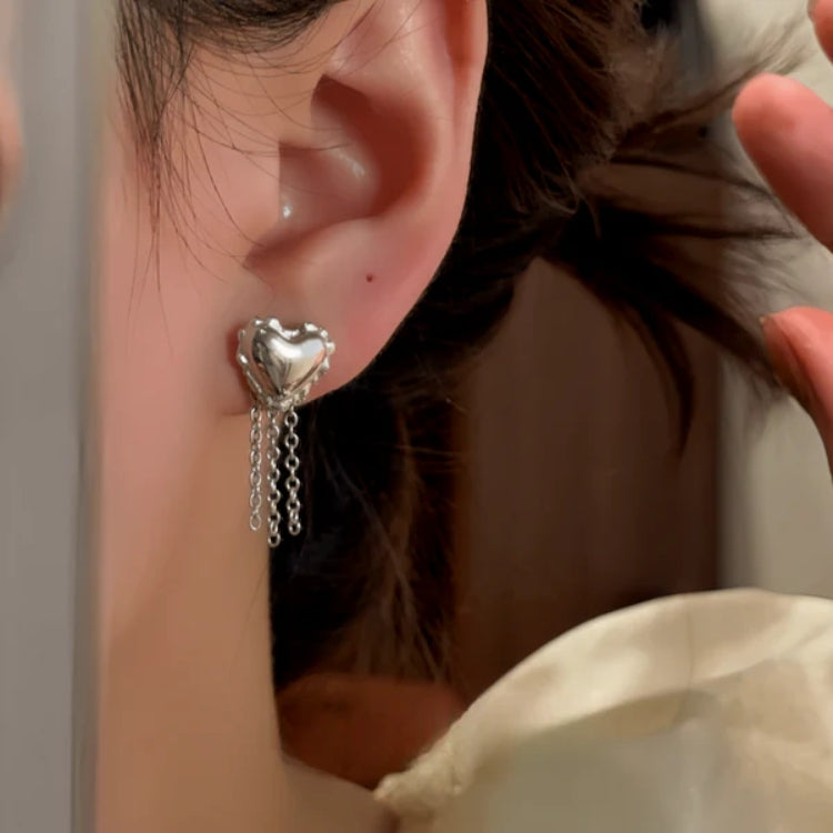 14K Gold-Pated Heart-Design Tassel Earrings