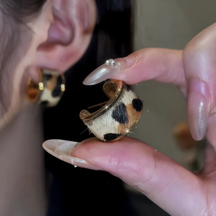 14K Gold-Pated Leopard Print C-Shaped Hoop Earrings