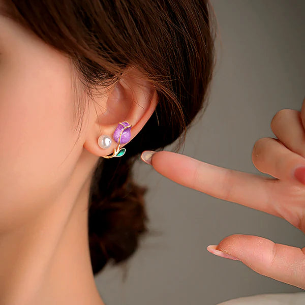 14-carat gold-plated tulip pearl earrings