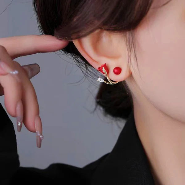 Silver back tulip safflower earrings