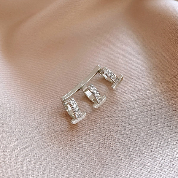 14K Gold-Plated Zircon Multi-Layer Ear Clip Earrings ( 1 Pair )