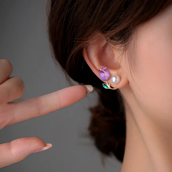 14-carat gold-plated tulip pearl earrings