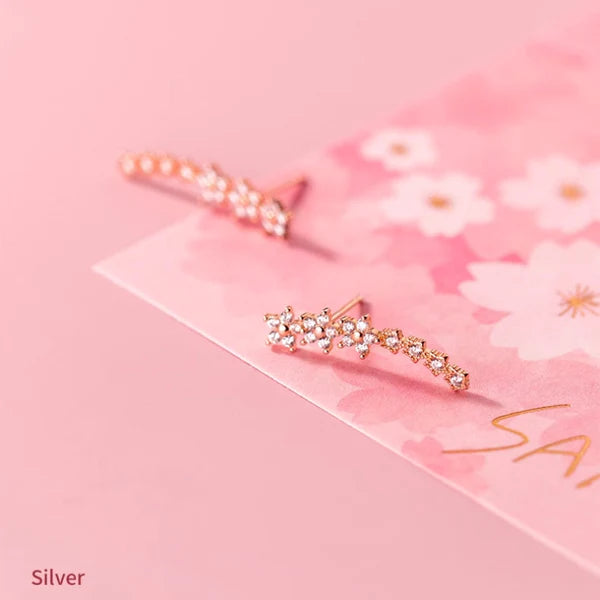 Sterling Silver Flower Diamond Crawler Earrings