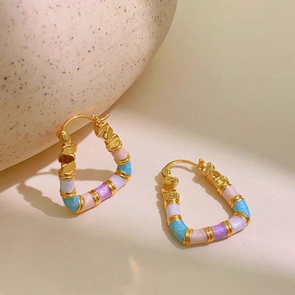 14K Gold-Plated Elegant Enamel Dripping Geometric Earrings