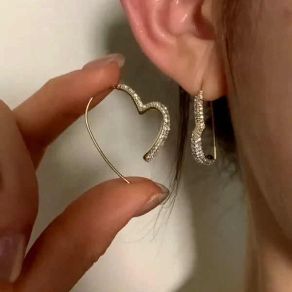 Heart Design Bling Heart Threader Earrings