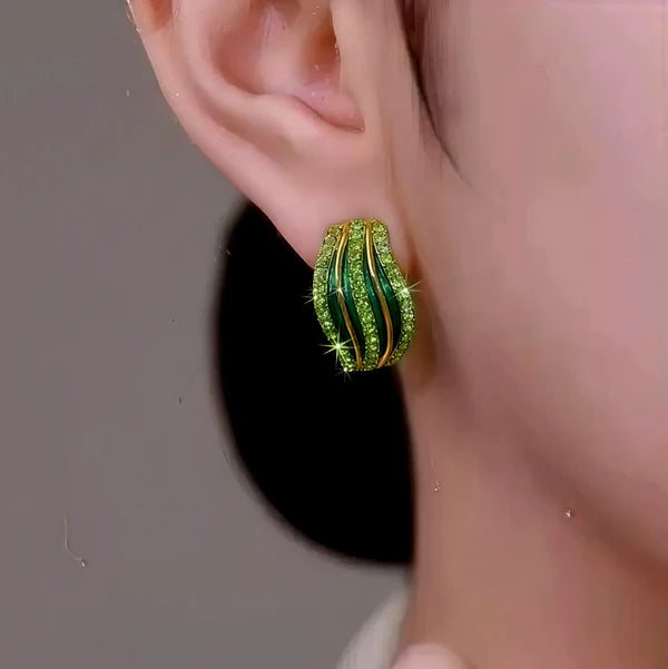 14 K镀金Elegant Green Zircon Line Stud Earrings