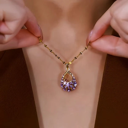 14K Gold-Plated Purple Diamond Water Drop Necklace