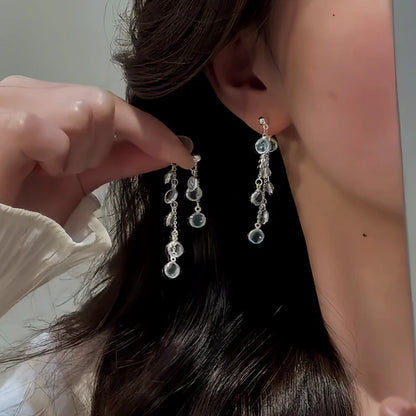 14K Gold-Plated Zircon Water Drop Tassel Earrings
