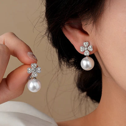 14K Gold-Plated Zircon Flower Bead Earrings
