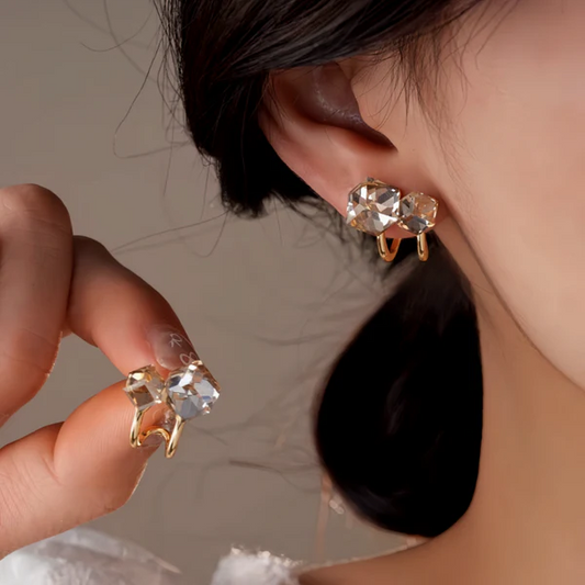 14K Gold-Plated Elegant Double-Layer Zircon Square Diamond Stud Earrings
