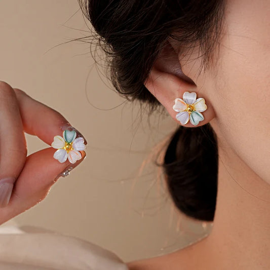 14K Gold-Plated Colorful Flower Stud Earrings